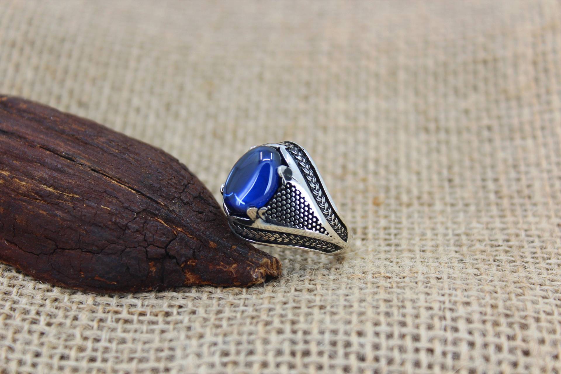 Blauer Zirkon Stein 925 Sterling Silber Herren Ring, Saphir Handgemachtes Geschenk Für Ihn, Über Männer, Geschenkidee von JewelliumShop