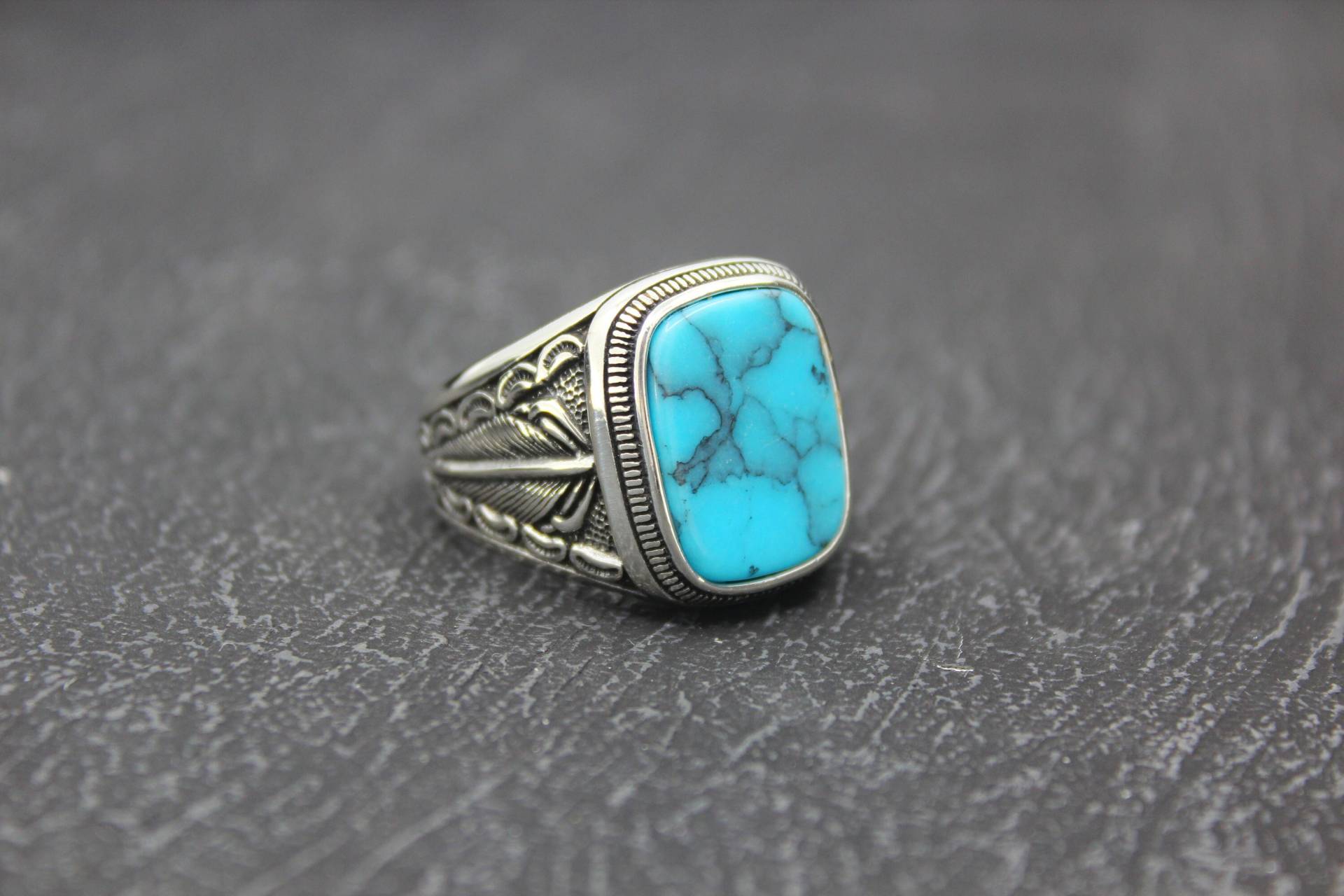 Türkis Stein 925 Sterling Silber Herrenring, Handgemachtes Geschenk Für Ihn Über Männer Geschenkidee von JewelliumShop