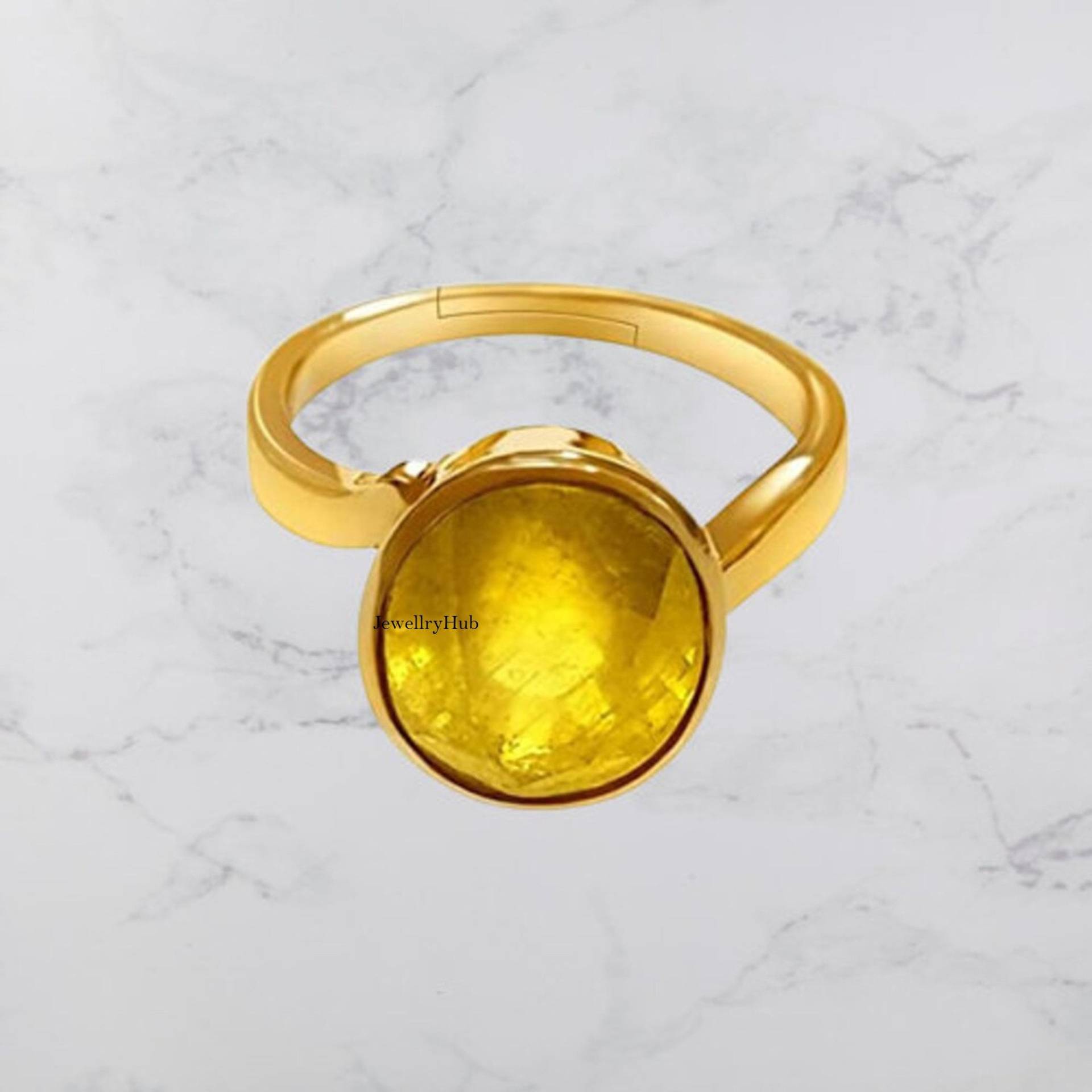 Gelber Saphir Ring Natürlich Zertifizierter Edelstein Pukhraj Kupfer | Panchadhatu Handgemachter Für Männer & Frauen von JewellryHub