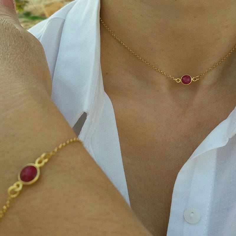 Rubin Quarz 14K Gold Gefülltes Armband - Juli Geburtsstein von Jewellusion