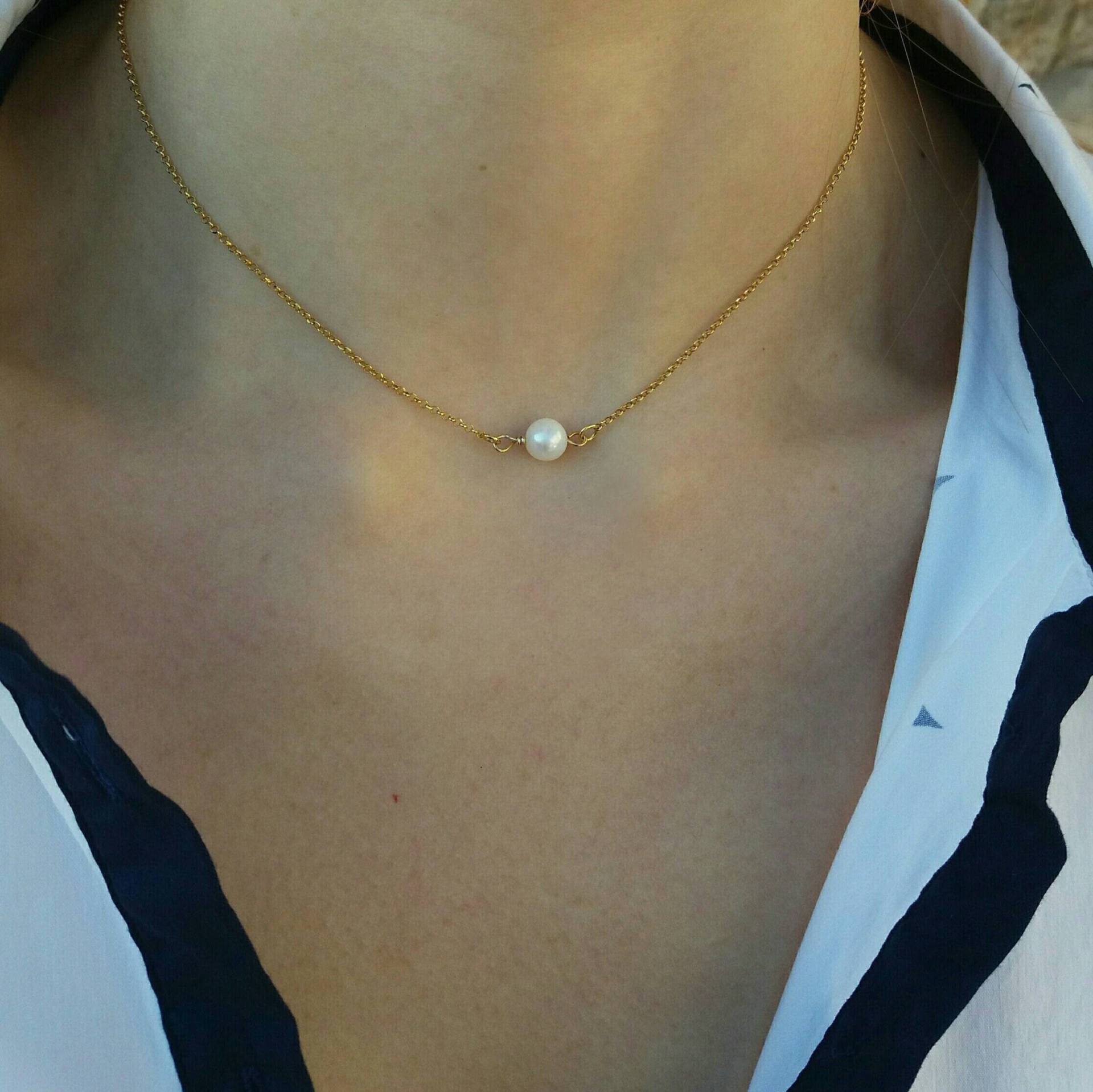 Süßwasser Perlenkette, Zierliche Vergoldete Kette, Brautjungfer Geschenk von Jewellusion