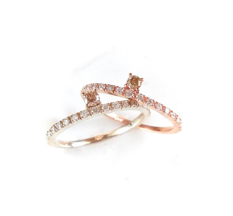 Champagner Diamant Ehering 14K Gold Pave Stapelring von Jewelluxe