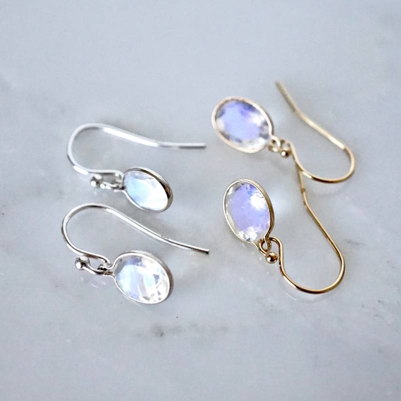 Mondstein Ohrhänger Sterling Silber Oder 14K Gold, 8 X 6 Mm Oval von Jewelluxe