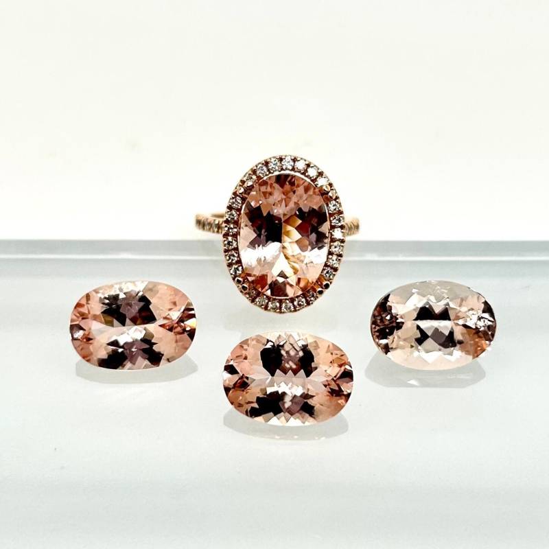 Morganit Diamant Verlobungsring, 5 Karat Pink Oder Pfirsich Ring von Jewelluxe