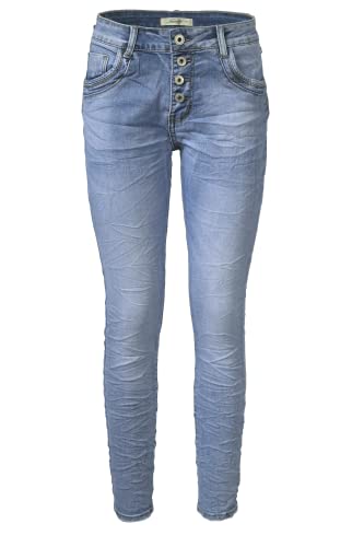 Jewelly by Lexxury Jewelly Damen Stretch Jeans Five-Pocket im Crash-Look | Boyfriend Hose mit sichtbarer Knopfleiste| (S/36, Hellblau), 2647 von Jewelly by Lexxury