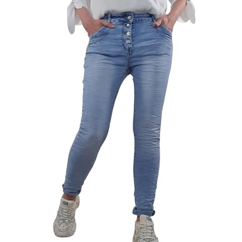 Jewelly Damen Boyfriend Stretch Jeans| Denim Hose für Frauen| 5-Pocket Mid Waist Light Wash XS von Jewelly
