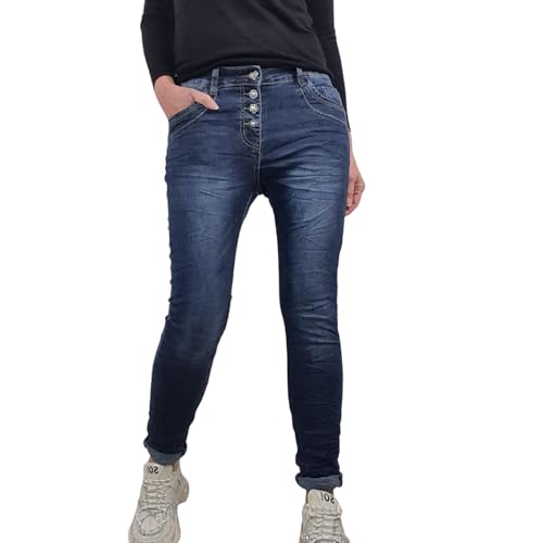 Jewelly Damen Boyfriend Stretch Jeans| Denim Hose für Frauen | mit dekorativer Knopfleiste Nice Buttons M von Jewelly