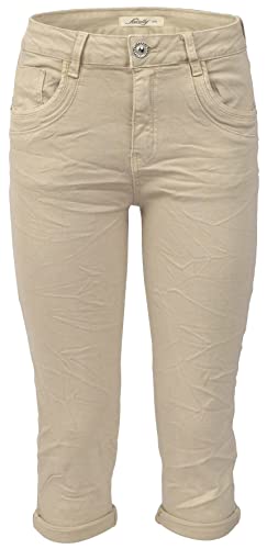 Jewelly Damen Capri Jeans im Crash-Look | Boyfriend Hose mit Reißverschluss und mit Schmuckknöpfen (as3, Numeric, Numeric_34, Regular, Regular, Beige, Regulär) von Jewelly