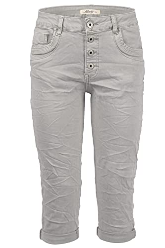 Jewelly Damen Denim Bermuda Capri Hose| Kurze Jeans Hose Krempel Shorts Grau XS/34 von Jewelly