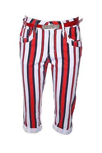 Jewelly Damen Hose Capri ROT Weiss BLAU Striped (M) von Jewelly