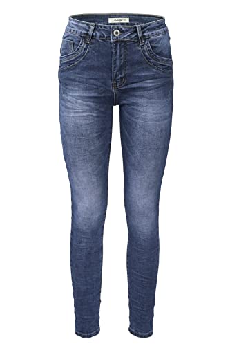 Jewelly Damen Jeans Five-Pocket-Jeans Boyfriend -Cut - im Crash-Look mit Reißverschluss | Angenehme Stretch - Qualität | (as3, Numeric, Numeric_36, Regular, Regular, Blau) von Jewelly