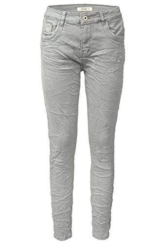 Jewelly Damen Stretch Boyfriend Jeans Five-Pocket im Crash-Look mit Reißverschluss (XS/34, Washed-Grau) von Jewelly