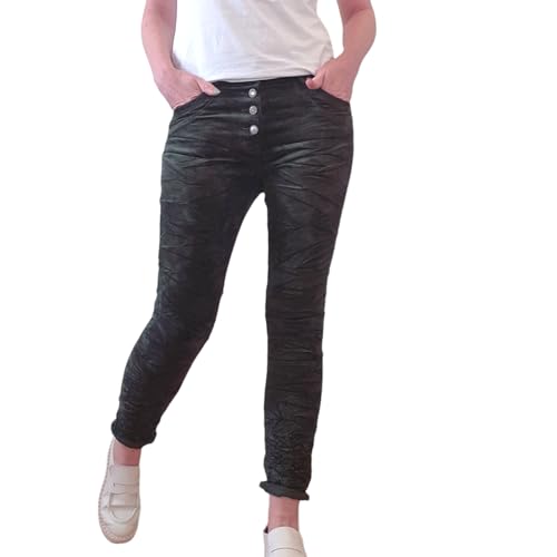 Jewelly Damen Stretch Cord Jeans| Mid Rise Hose mit dekorativer Knopfleiste| Boyfriend Fit (DE/NL/SE/PL, Alphanumerisch, S, Regular, Regular, Khaki) von Jewelly