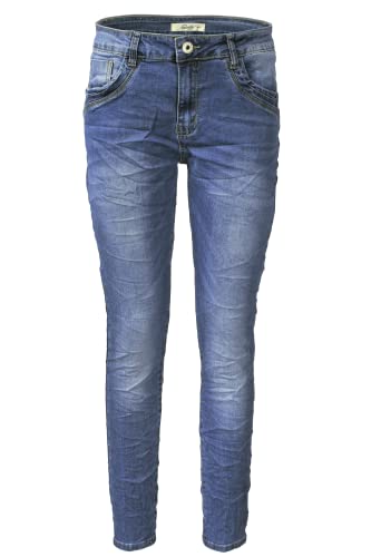 Jewelly Damen Stretch Jeans Five-Pocket-Jeans Boyfriend -Cut by Lexxury mit Reißverschluss (S/36, Denim) von Jewelly