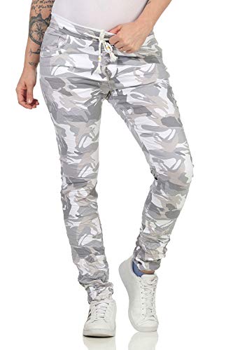 Jewelly Damenjeans im Cargo Style Boyfriends Hüftjeeans Jeans Hose Baggy Jogginghoswe Army 85 (34, Grau) von Jewelly