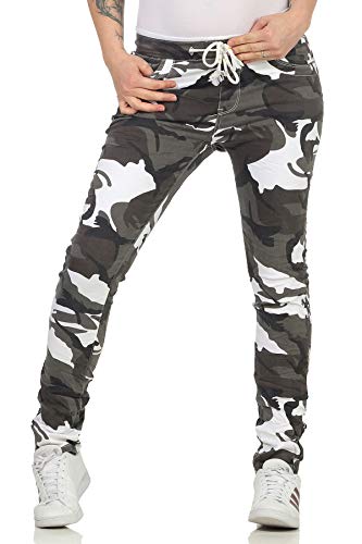 Jewelly Damenjeans im Cargo Style Boyfriends Hüftjeeans Jeans Hose Baggy Jogginghoswe Army 85 (34, Khaki) von Jewelly