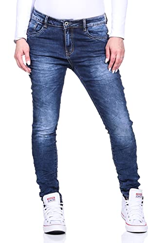 Jewelly Damenjeans im Skinny Style Boyfriends Hüftjeans Jeans Hose Röhre 22 (34, Blau 19) von Jewelly