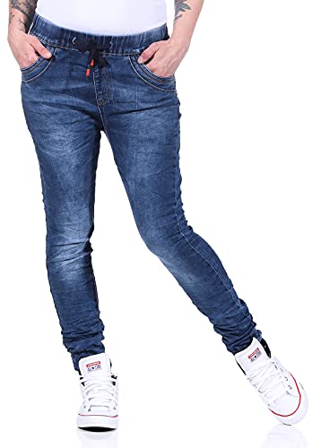 Jewelly Damenjeans im Skinny Style Boyfriends Hüftjeeans Jeans Hose Röhre in aktuellen Farben 15 (34, Blau 9) von Jewelly