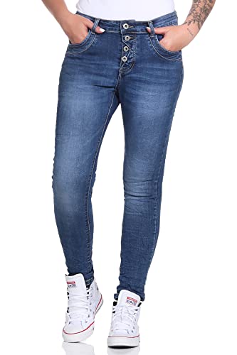 Jewelly Damenjeans im Skinny Style Boyfriends Hüftjeeans Jeans Hose Röhre in aktuellen Farben 15 (40, Blau 30) von Jewelly