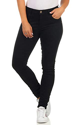 Jewelly Damenjeans im Skinny Style Boyfriends Hüftjeeans Jeans Hose Röhre in aktuellen Farben16 (34, Schwarz) von Jewelly