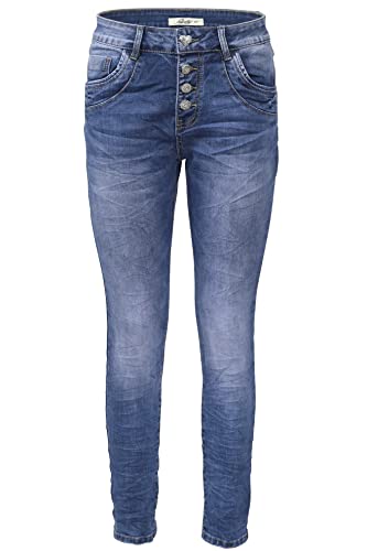 Jewelly Jeans | mit Crash Optik Blau | Boyfriend Schnitt | Perfekter Sitz mit Strassknöpfen | Damen Jeans (as3, Numeric, Numeric_34, Regular, Regular, Blau) von Jewelly