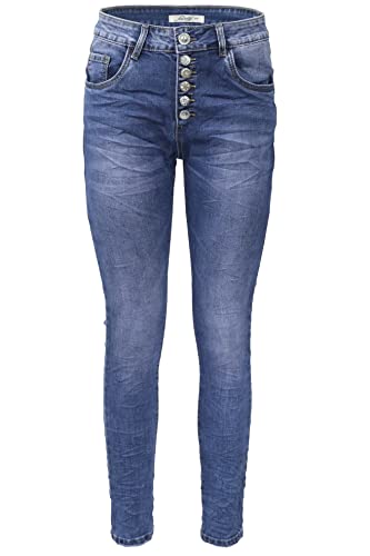 Jewelly Jeans mit Crash Optik Grau, Boyfriend Schnitt, Perfekter Sitz mit Strassknöpfe (as3, Numeric, Numeric_34, s, Regular, Regular, Blau) von Jewelly