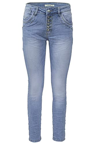 Jewelly Jeans mit Crash Optik Grau, Boyfriend Schnitt, Perfekter Sitz mit Strassknöpfe (as3, Numeric, Numeric_34, s, Regular, Regular, Hellblau) von Jewelly