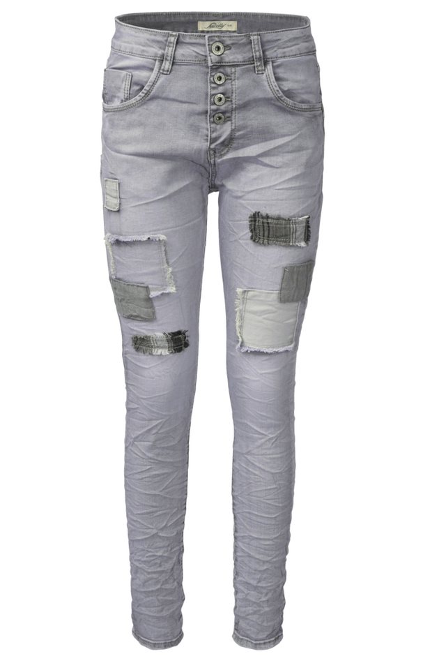 Jewelly Regular-fit-Jeans Jeans Boyfriend -Cut Patches Aufnäher von Jewelly