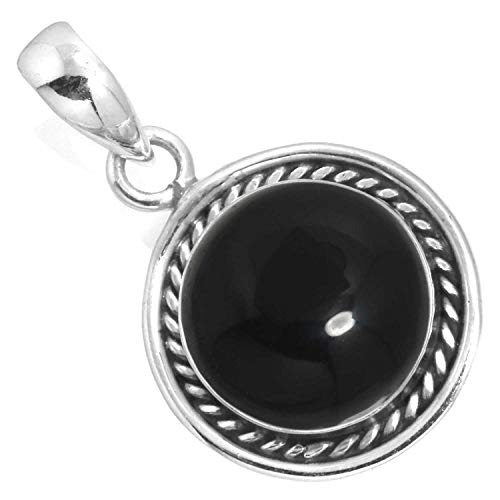 Jeweloporium Natürlich Schwarzer Onyx 925 Silber Anhängerin für Damen mit Stein viktorianisch Silberne Anhänger Halskette Engagement Geschenk Handgefertigt Schmuck von Jeweloporium