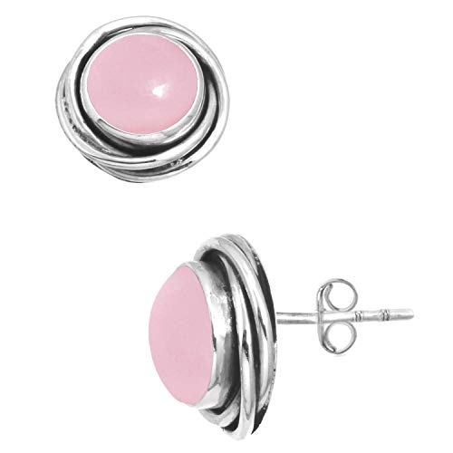 Jeweloporium Rosa Rosenquarz 925 Silber Ohrring für Frauen mit Stein viktorianisch Sílbern Ohrstecker Weihnachten - Geschenk Handgefertigt Schmuck von Jeweloporium