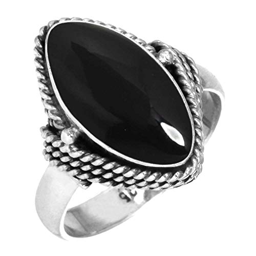 Jeweloporium 925 Silber Ringe für Frauen Echt Schwarzer Onyx Edelstein Mode Silber Ringe Größe 68(21.6) Halloween Geschenk Boho Schmuck von Jeweloporium