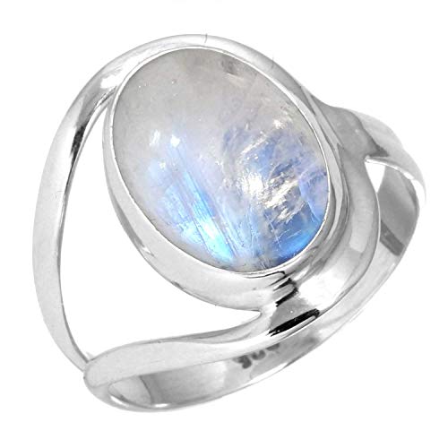 Jeweloporium 925 Silber Ringe für Frauen Weiß Echt Mondstein Edelstein Handgefertigt Silber Ringe Größe 52(16.6) Geburtstag Geschenk Mode Schmuck von Jeweloporium