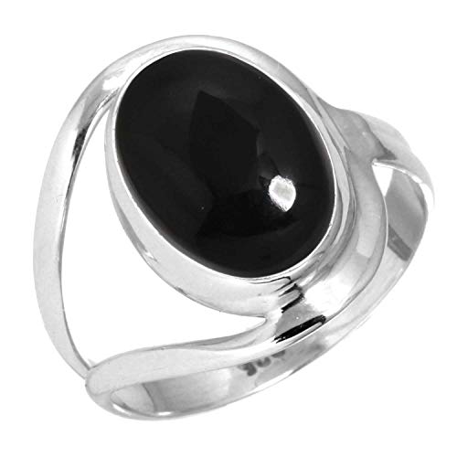 Jeweloporium 925 Silber Ringe für Damen Größe 64(20.4) Echt Schwarzer Onyx mit Stein Solitär Silber Ringe Valentinstag - Geschenk Kostüm Schmuck von Jeweloporium