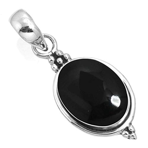 Jeweloporium 925 Sterling Silber Anhängerin für Damen Natürlich Schwarzer Onyx Edelstein Boho Silberne Anhänger Halskette Geburtstag Geschenk Handgefertigt Schmuck von Jeweloporium