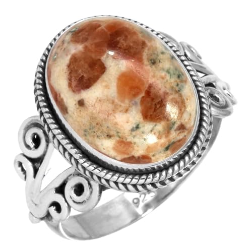 925 Sterling Silber Frau Schmuck Natürlich Granat In Limestone Ring Größe 65 (20.7) (99141_GLM_R13) von Jeweloporium