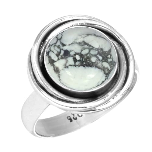 925 Sterling Silber Frau Schmuck Natürlich Howlith Ring Größe 67 (21.3) (99091_HOW_R129) von Jeweloporium