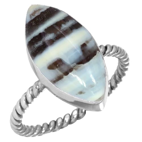 925 Sterling Silber Ring Natürlich Blau Opal Handgemacht Schmuck Größe 60 (19.1) (99138_BOP_R10.5) von Jeweloporium