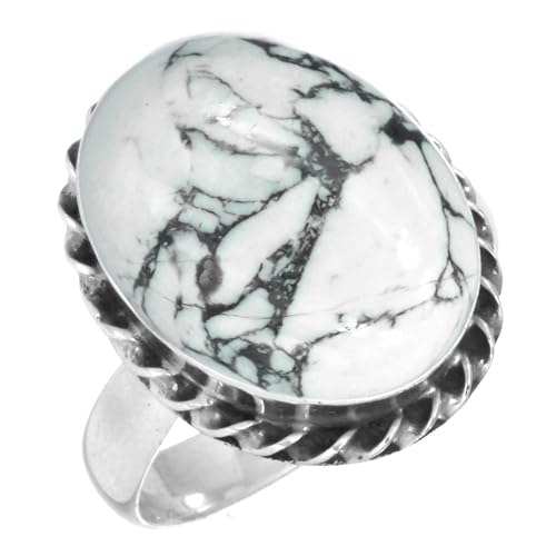 925 Sterling Silber Ring Natürlich Howlith Handgemacht Schmuck Größe 59 (18.8) (99046_HOW_R10) von Jeweloporium
