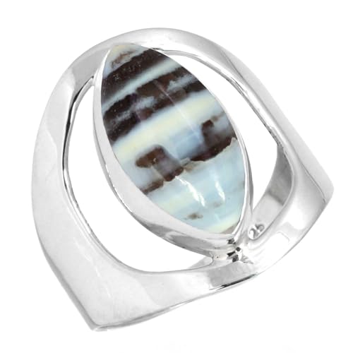 Jeweloporium 925 Silber Ringe für Frauen Natürlich Gebänderter blauer Opal mit Stein Boho Silber Ringe Größe 60(19.1) Neujahr Geschenk Handgefertigt Schmuck von Jeweloporium