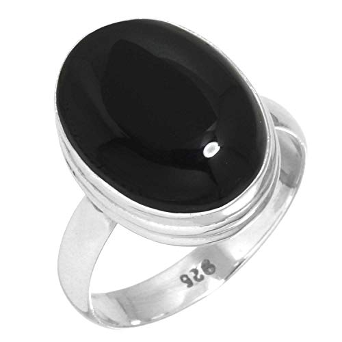 Jeweloporium 925 Sterling Silber Ringe für Damen Größe 57(18.1) Real Schwarzer Onyx Edelstein Kostüm Silber Ringe Engagement Geschenk Jahrgang Schmuck von Jeweloporium