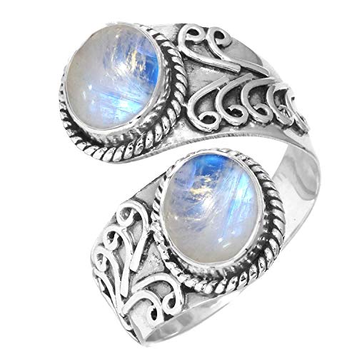 Jeweloporium 925 Sterling Silber Ringe für Damen Größe 69(22.0) Weiß Echt Mondstein Edelstein Jahrgang Silber Ringe Muttertag Geschenk Solitär Schmuck von Jeweloporium