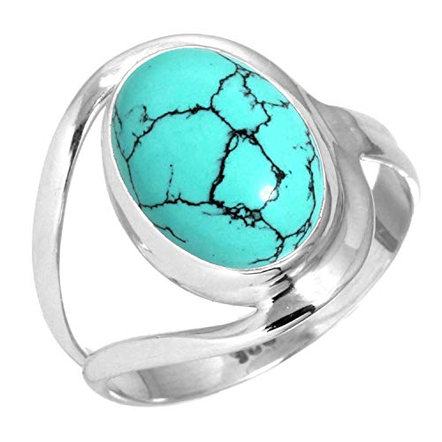 Jeweloporium 925 Sterling Silber Ringe für Damen Blau Türkis Edelstein Handgefertigt Silber Ringe Größe 59(18.8) Geburtstag Geschenk Mode Schmuck von Jeweloporium