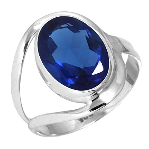 Jeweloporium 925 Sterling Silber Ringe für Frauen Blauer Saphir simuliert mit Stein Handgefertigt Silber Ringe Größe 57(18.1) Neujahr Geschenk Mode Schmuck von Jeweloporium