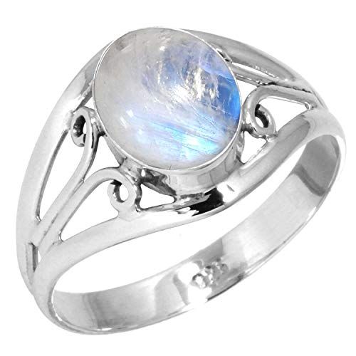 Jeweloporium 925 Sterling Silber Ringe für Frauen Weiß Natürlich Mondstein Edelstein Handgefertigt Silber Ringe Größe 61(19.4) Halloween Geschenk Mode Schmuck von Jeweloporium