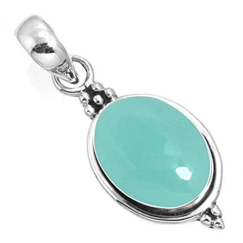 Jeweloporium 925 Silber Anhängerin für Damen Aqua Chalcedon mit Stein Handgefertigt Silberne Anhänger Halskette Valentinstag - Geschenk Mode Schmuck von Jeweloporium