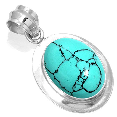 Jeweloporium 925 Silber Anhängerin für Damen Blau Türkis mit Stein Jahrgang Silberne Anhänger Halskette Freundschaftstag Geschenk Solitär Schmuck von Jeweloporium