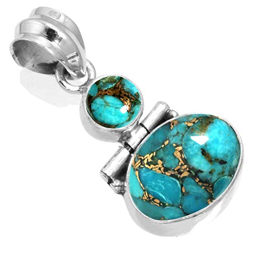 Jeweloporium 925 Silber Anhängerin für Damen Kupferblau Türkis Edelstein Boho Silberne Anhänger Halskette das Erntedankfest Geschenk Handgefertigt Schmuck von Jeweloporium