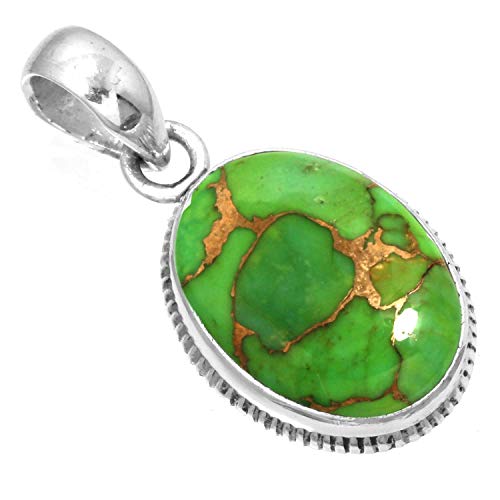 Jeweloporium 925 Silber Anhängerin für Damen Kupfergrünes Türkis Edelstein Kostüm Silberne Anhänger Halskette Weihnachten - Geschenk Jahrgang Schmuck von Jeweloporium