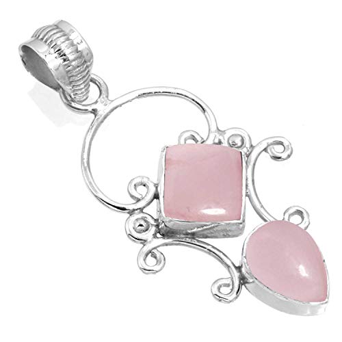 Jeweloporium 925 Silber Anhängerin für Damen Rosa Rosenquarz Edelstein Handgefertigt Silberne Anhänger Halskette Valentinstag - Geschenk Mode Schmuck von Jeweloporium