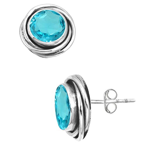 Jeweloporium 925 Silber Ohrring für Damen Blauer Quarz Stein Solitär Sílbern Ohrstecker Weihnachten - Geschenk Kostüm Schmuck von Jeweloporium